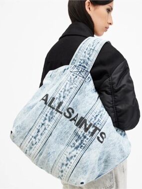 All Saints Light Blue Denim Logo Duffel Bag